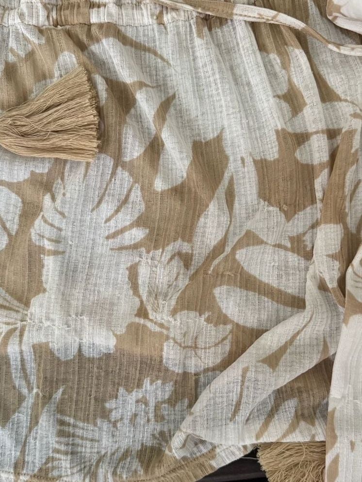 Cato Floral Kimono Size XL Beige White Tropical Leaf Tassels 3