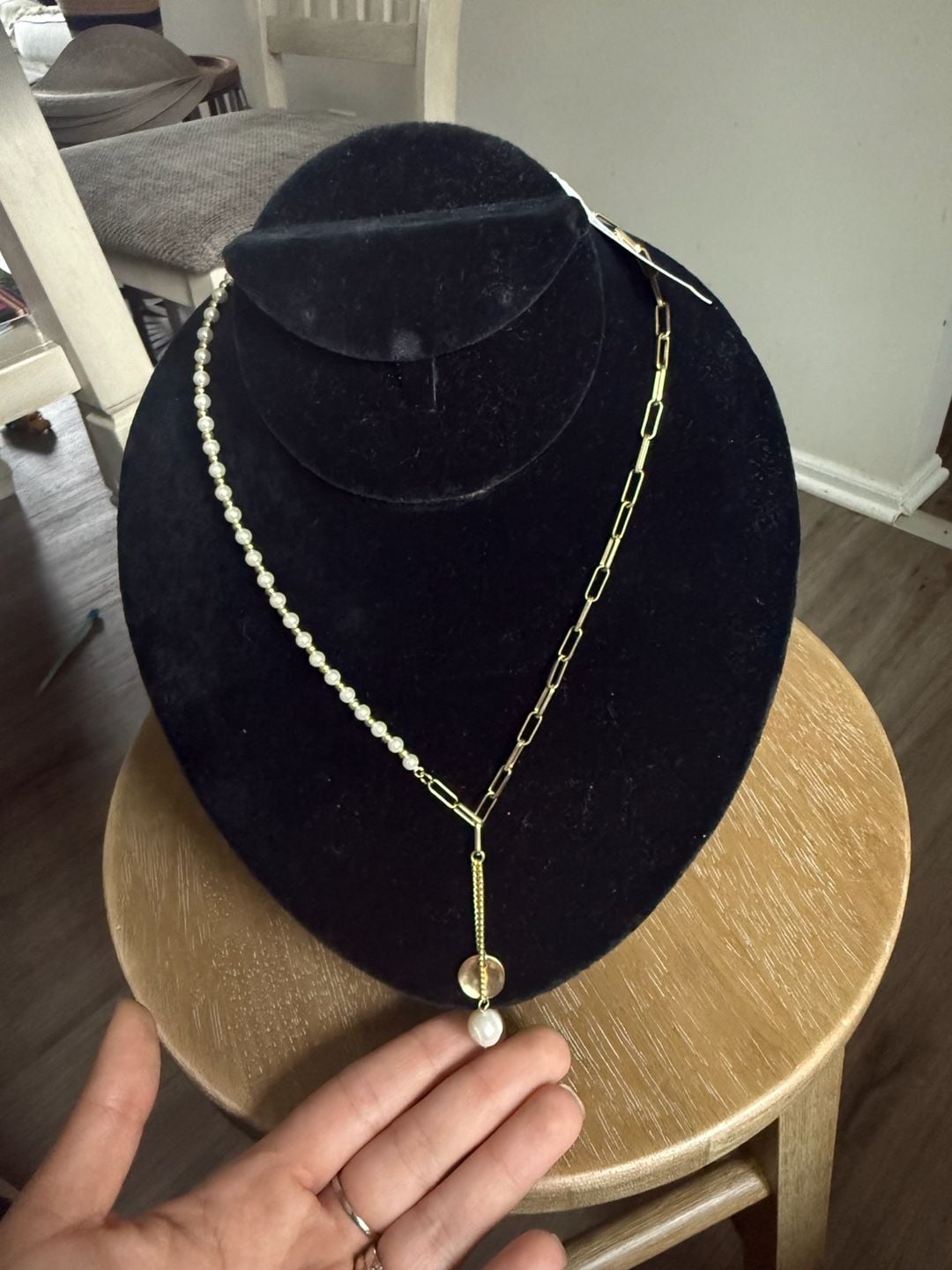 Lucky Brand Mixed Pearl And Paperclip Chain Lariat Necklace Gold 4