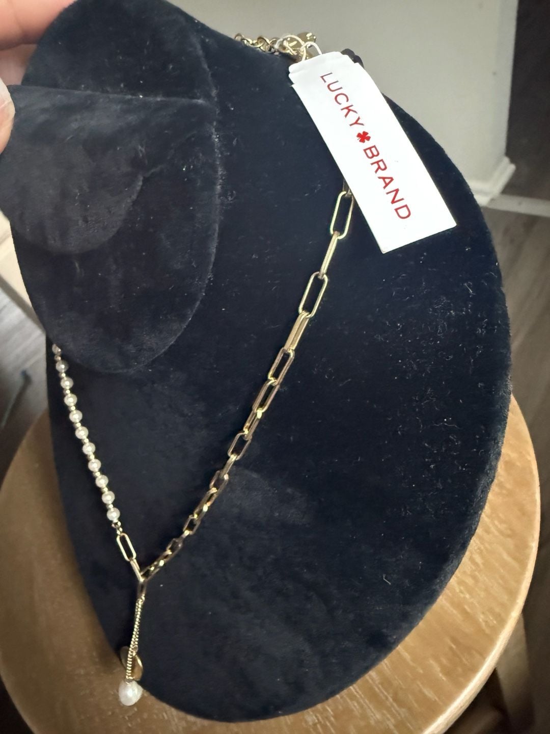 Lucky Brand Mixed Pearl And Paperclip Chain Lariat Necklace Gold 5