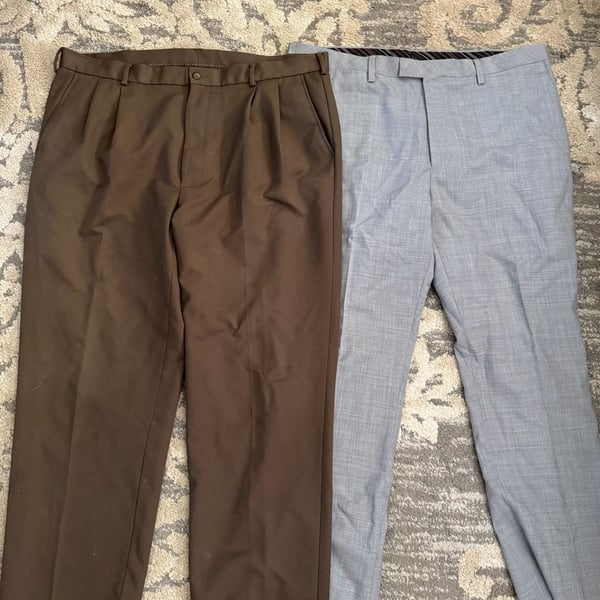 Van Heusen & Woolmark Dress Pants Size 40/32 Brown Polyester Flat Front & 40/34 grey pants