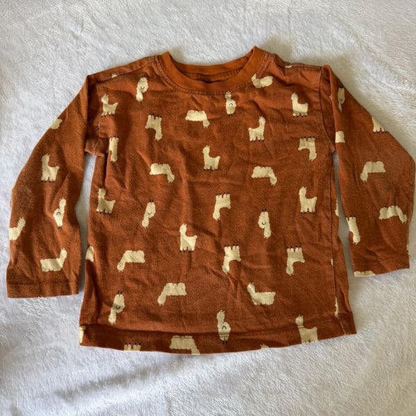 Hanna Andersson Llama Long Sleeve Tee Size 3T Brown Cotton