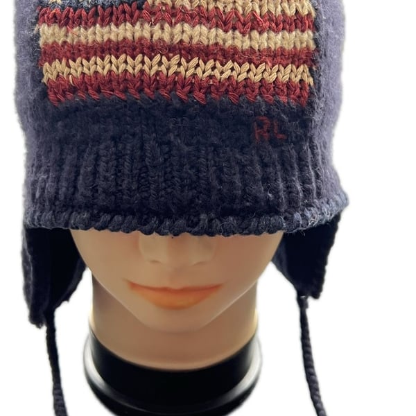 Vintage Polo Ralph Lauren Wool USA Flag Earflap Chullo Hat