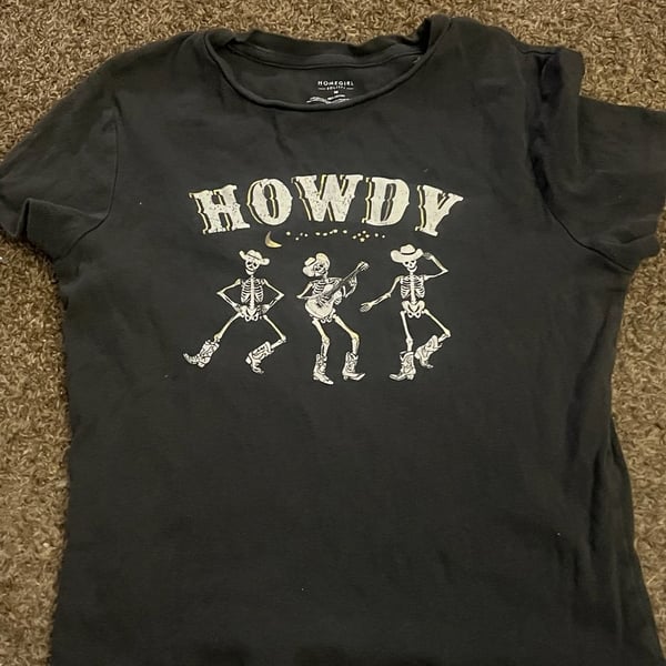 Homegirl Society Howdy Skeleton Graphic T-Shirt Black Medium