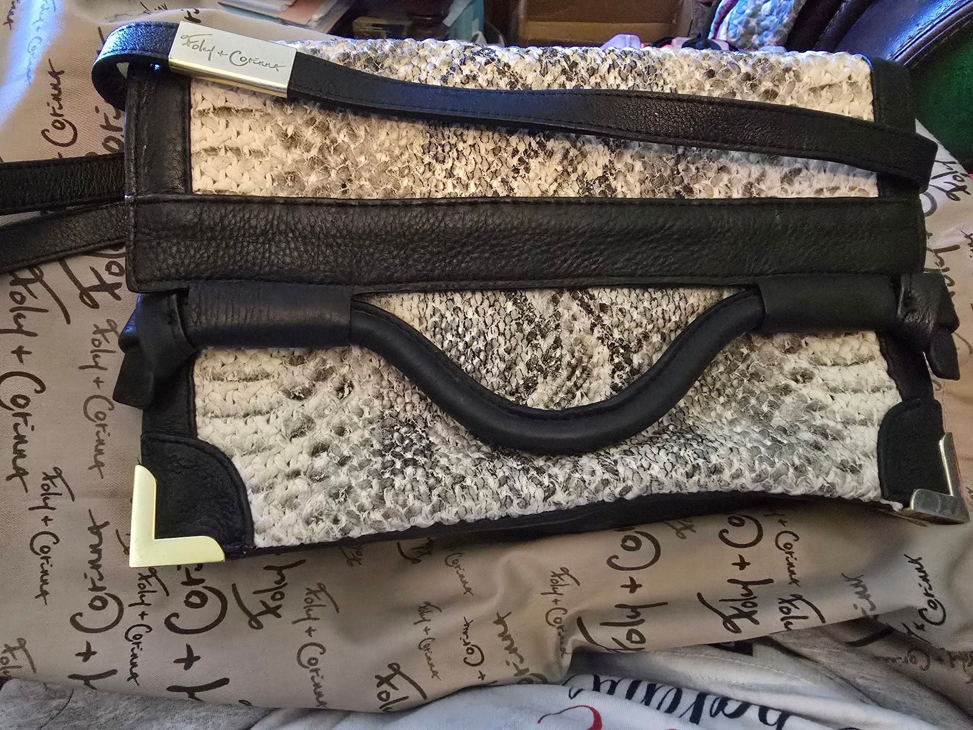 Foley + Corinna Framed Flap Crossbody Snake Embossed Leather Bag 2