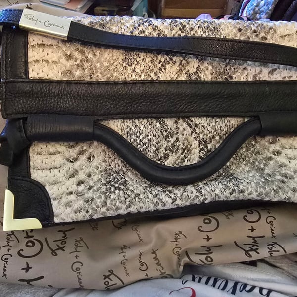 Foley + Corinna Framed Flap Crossbody Snake Embossed Leather Bag