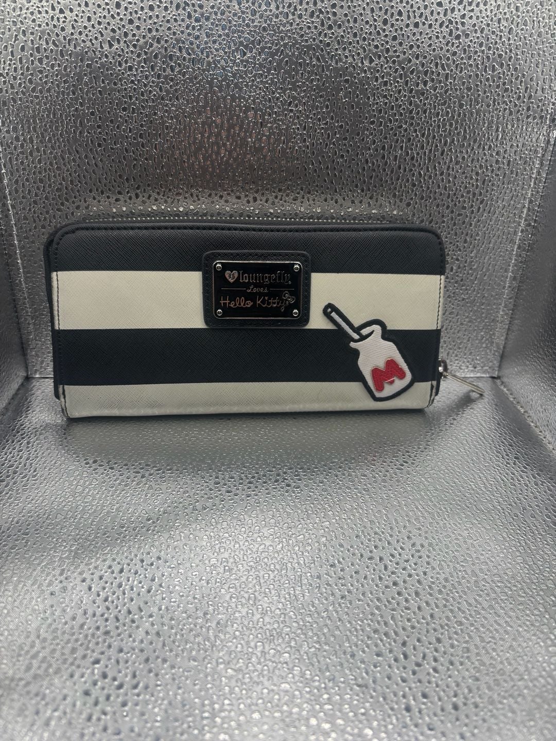 Loungefly Hello Kitty Striped Zip Around Wallet Black White 2