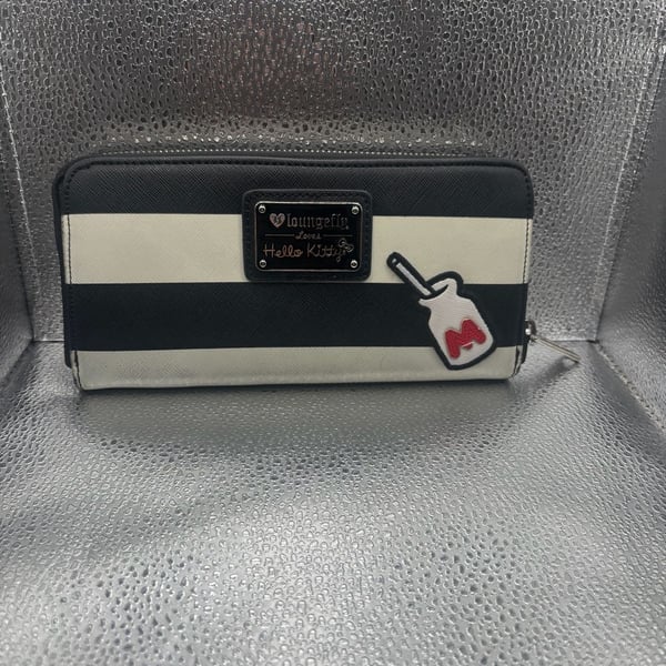 Loungefly Hello Kitty Striped Zip Around Wallet Black White