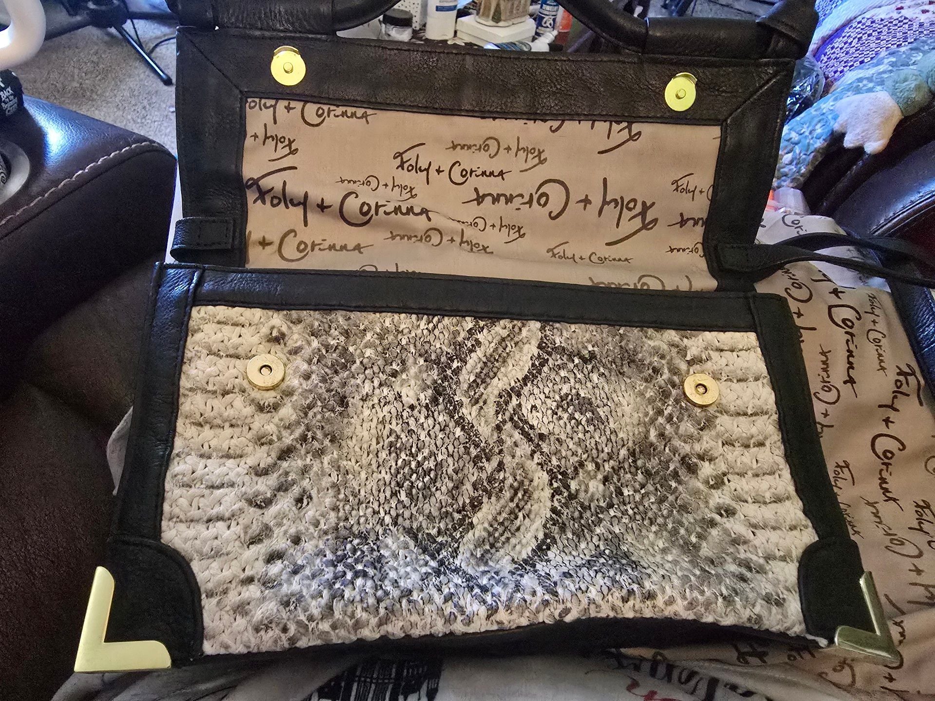 Foley + Corinna Framed Flap Crossbody Snake Embossed Leather Bag 4