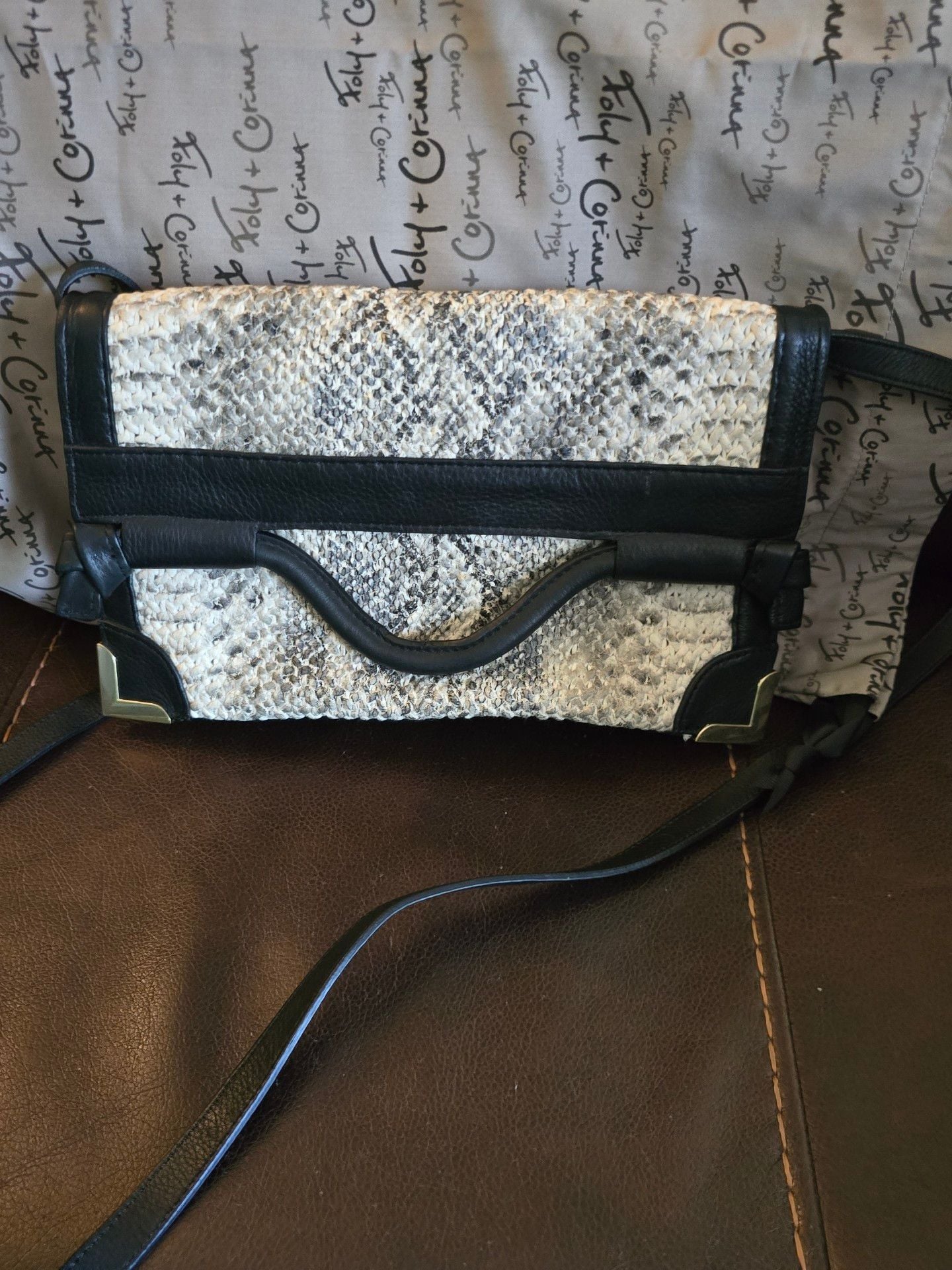 Foley + Corinna Framed Flap Crossbody Snake Embossed Leather Bag 7