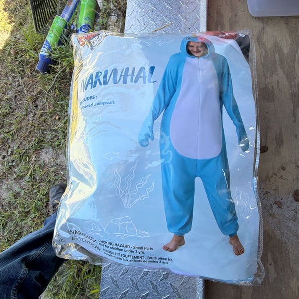Spooktacular Creations Narwhal Hooded Jumpsuit Size S Blue Costume