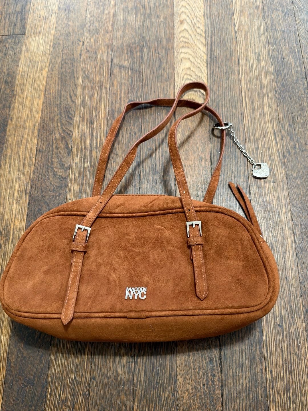 Madden NYC Brown Faux Suede Buckle Shoulder Bag Purse 2