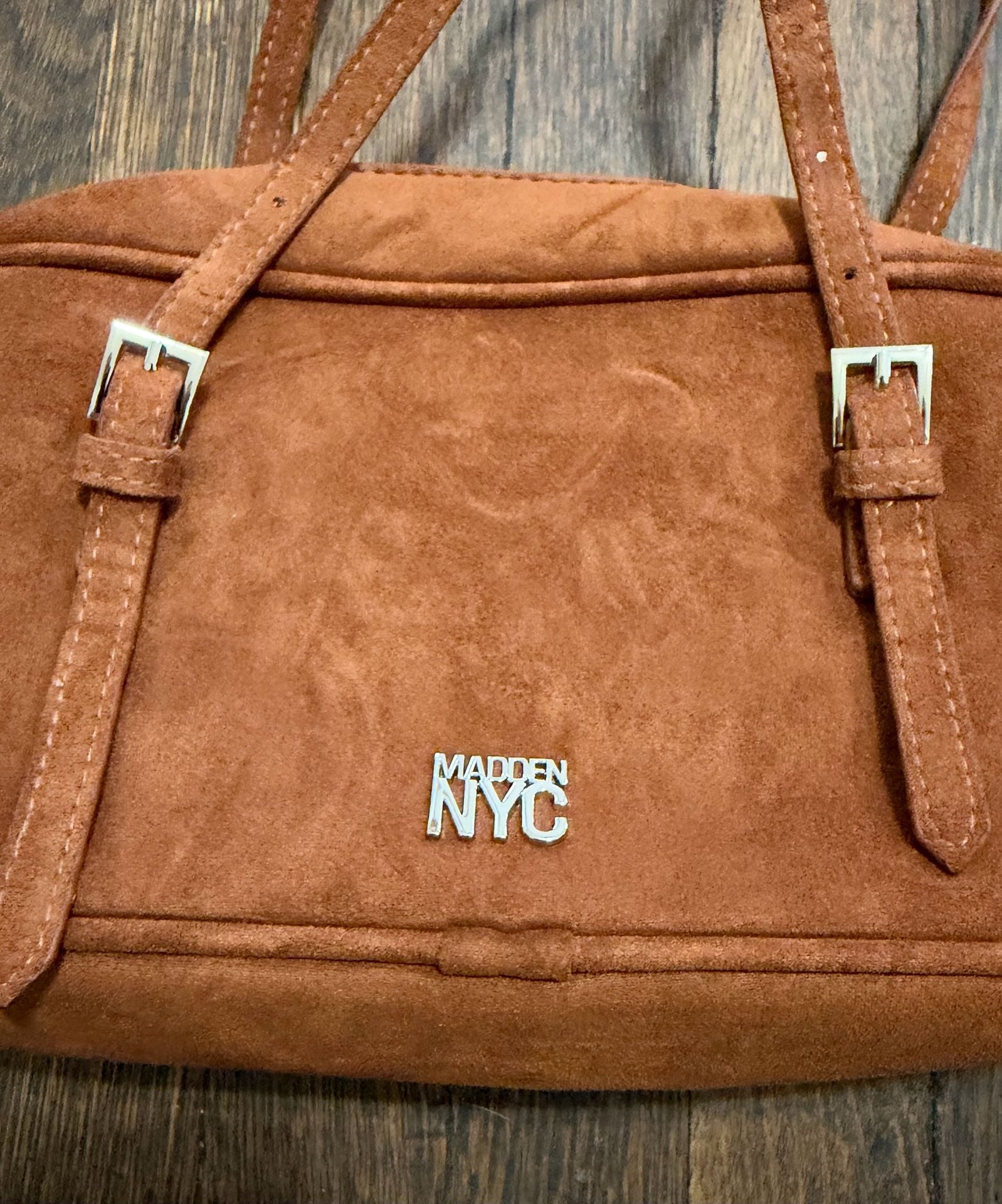 Madden NYC Brown Faux Suede Buckle Shoulder Bag Purse 3