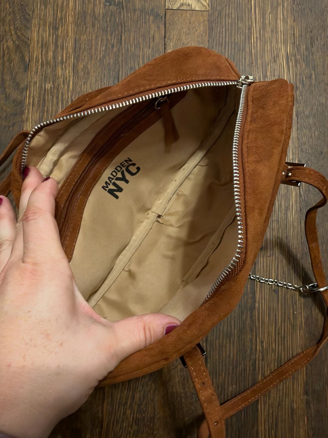 Madden NYC Brown Faux Suede Buckle Shoulder Bag Purse 6