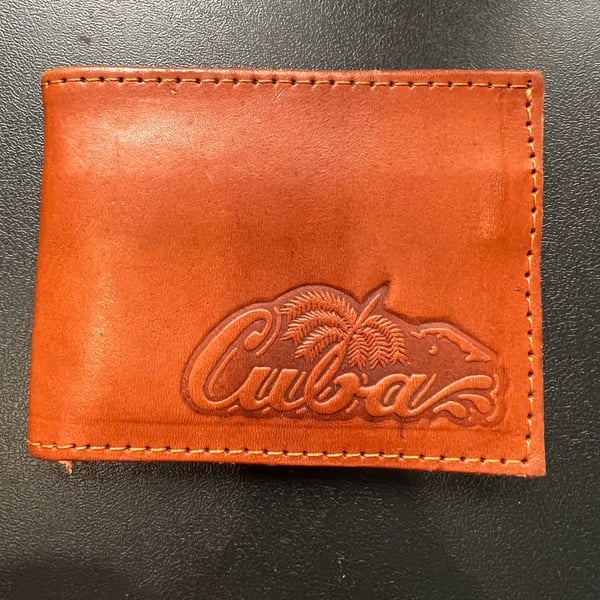 Cuba Brown Leather Bifold Wallet Souvenir ID Card Holder