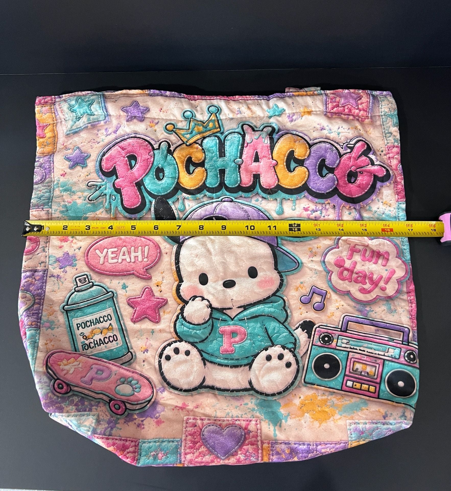 Sanrio Pochacco Quilted Tote Bag Multi-Color Graffiti Graphic Print 4
