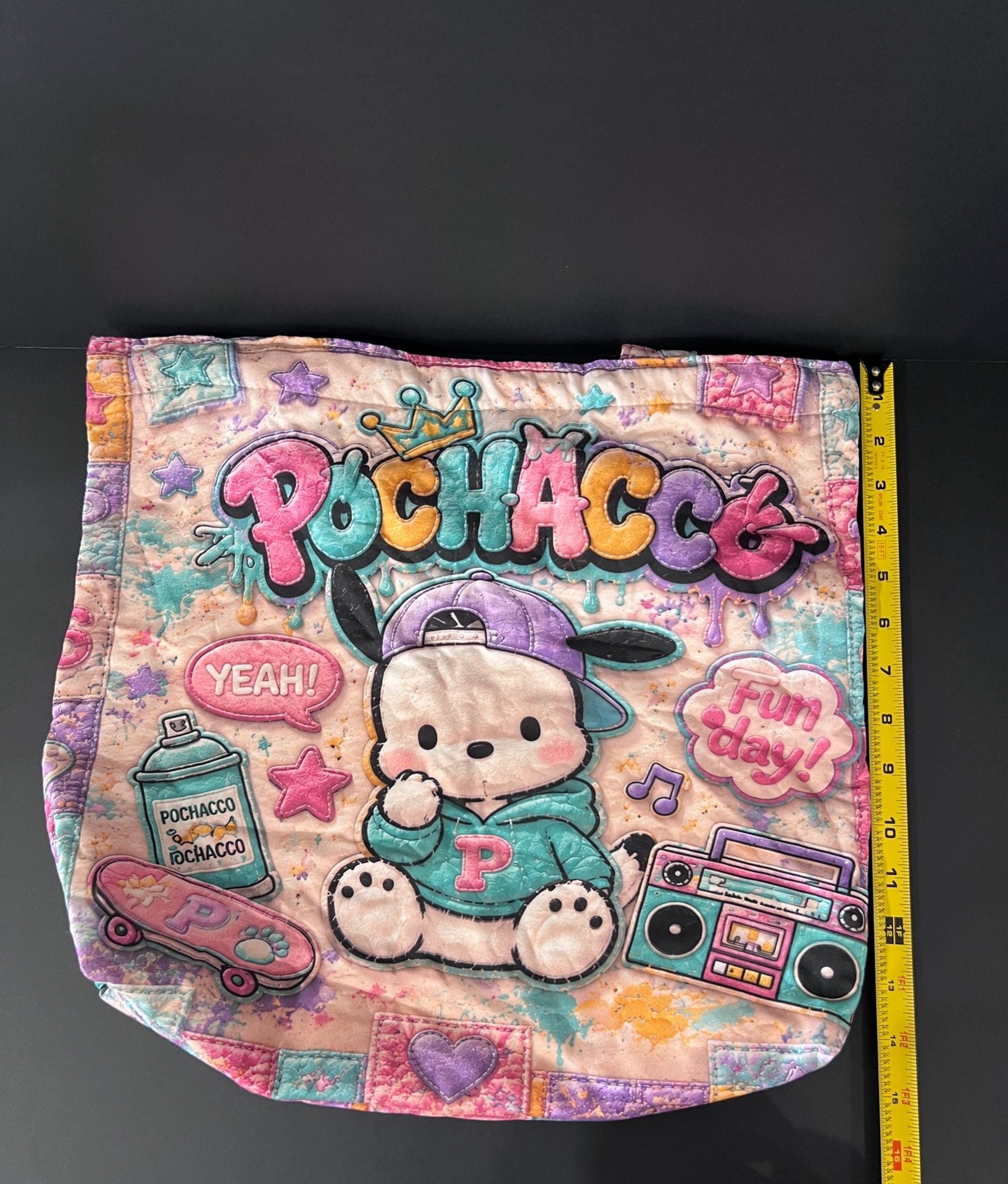 Sanrio Pochacco Quilted Tote Bag Multi-Color Graffiti Graphic Print 5