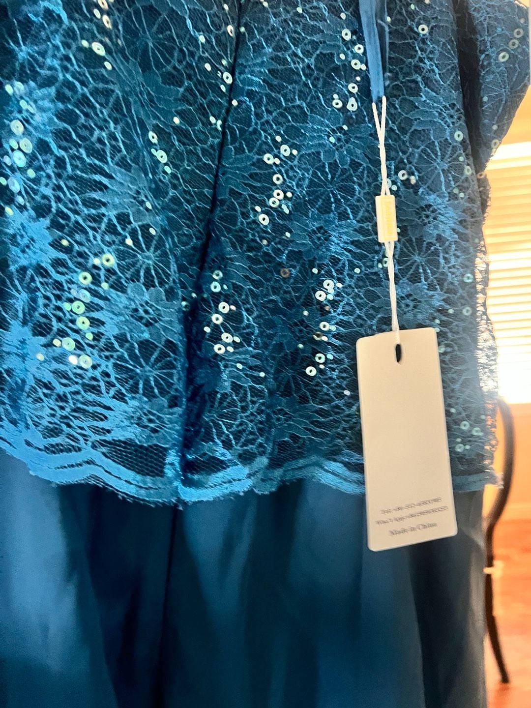NWT: Jaeden 2-Piece Teal Evening Dress with Chiffon Sequin Lace Jacket - Size 18 4