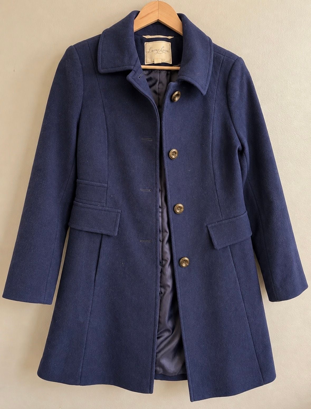 Larry Levine Women's Wool Blend Single Breasted Walking Coat Windsor Navy Size PL 2