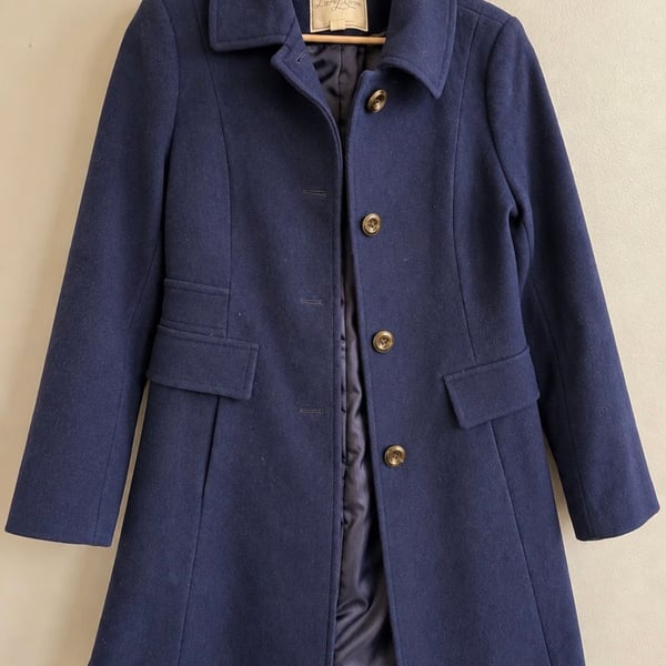 Larry Levine Women's Wool Blend Single Breasted Walking Coat Windsor Navy Size PL