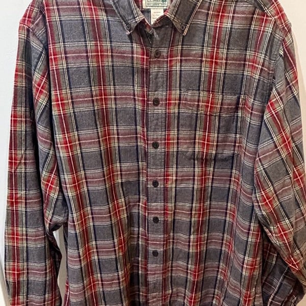 L.L. Bean Flannel Shirt Size L-Tall Gray Plaid 100% cotton 