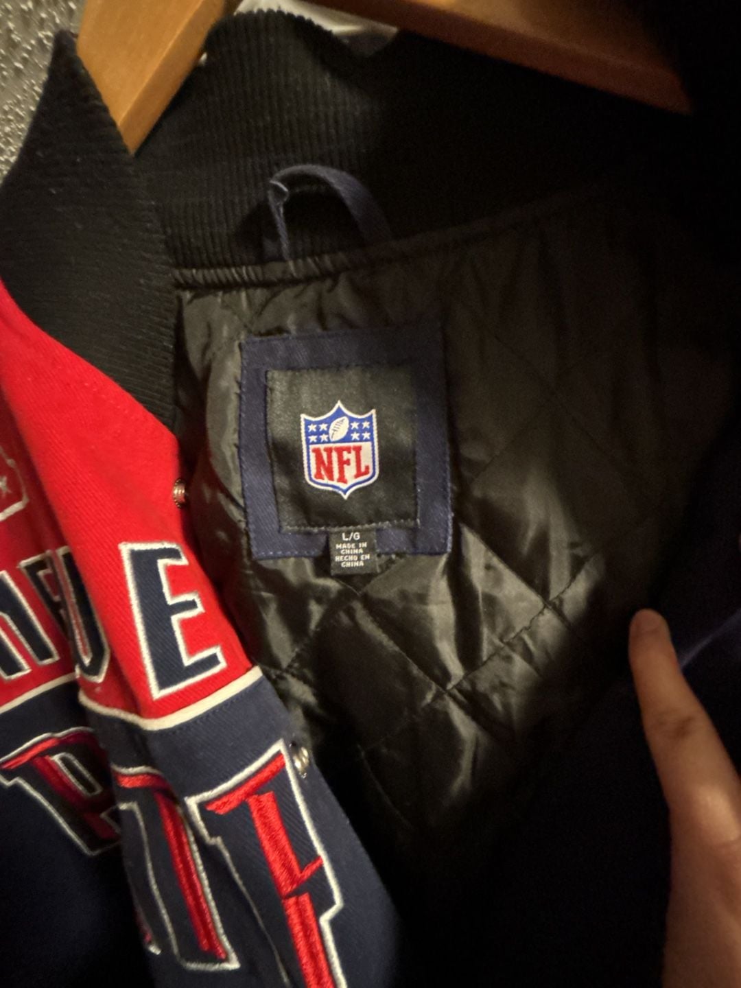 NFL New England Patriots Bomber Jacket Size L/G Navy Red Football 8