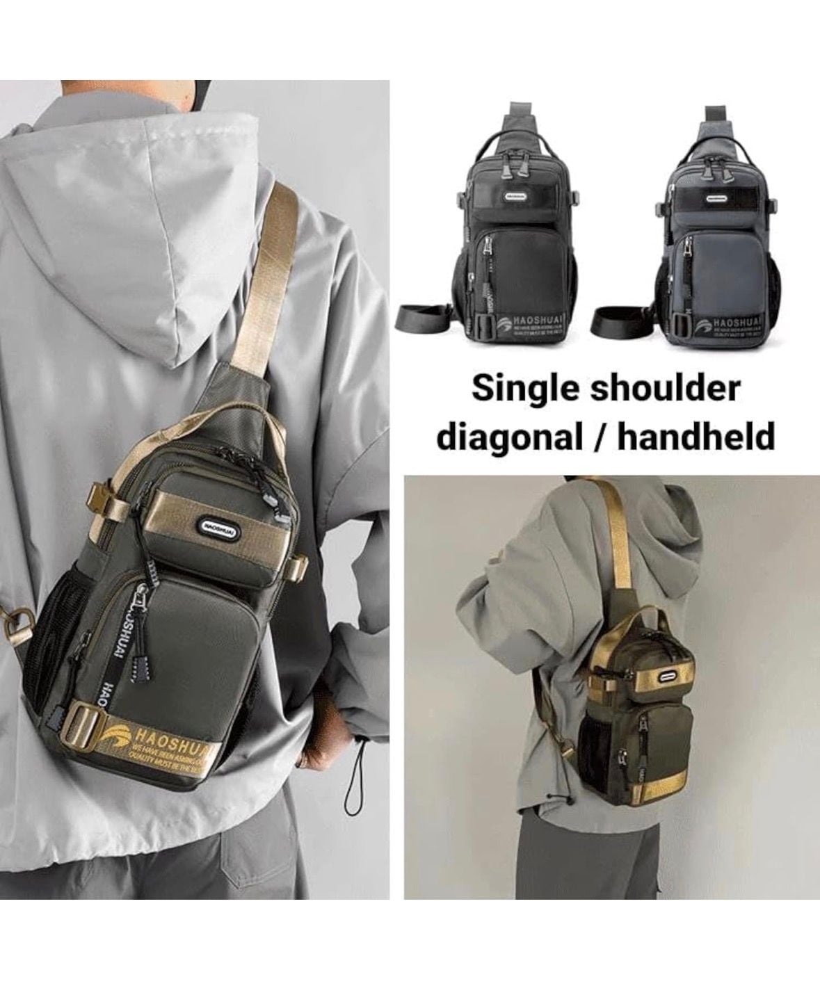 Casual Waterproof Nylon Sling Chest Bag Black 3