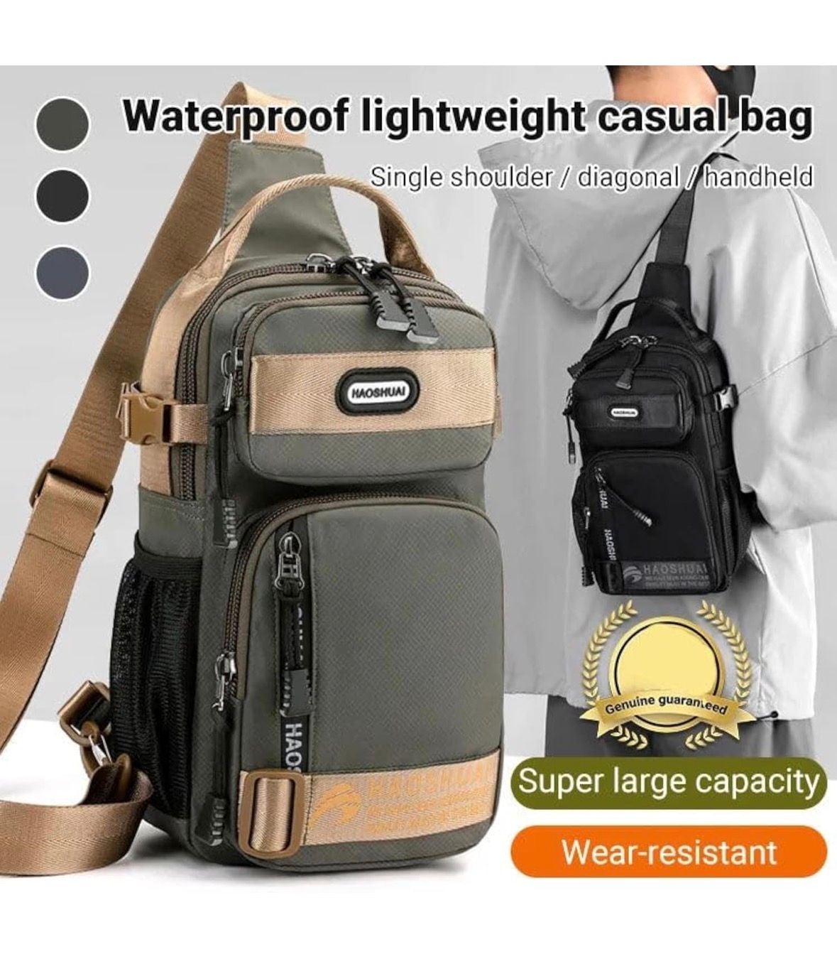 Casual Waterproof Nylon Sling Chest Bag Black 4