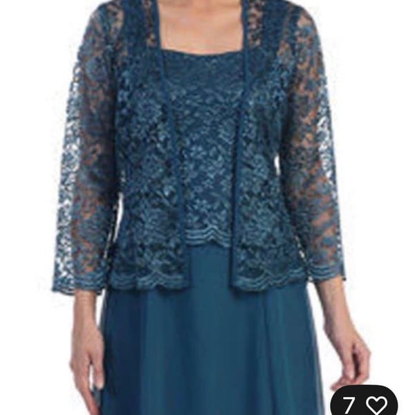 NWT: Jaeden 2-Piece Teal Evening Dress with Chiffon Sequin Lace Jacket - Size 18