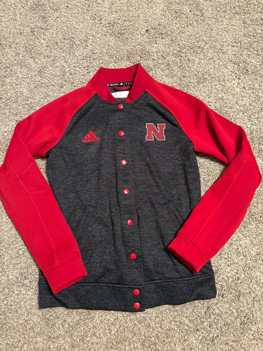 Adidas Nebraska Cornhuskers Varsity Jacket Size S Gray Red Climawarm 2