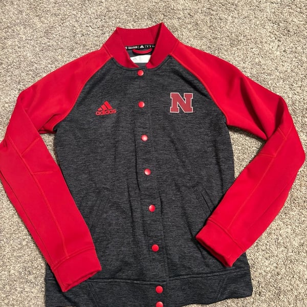 Adidas Nebraska Cornhuskers Varsity Jacket Size S Gray Red Climawarm