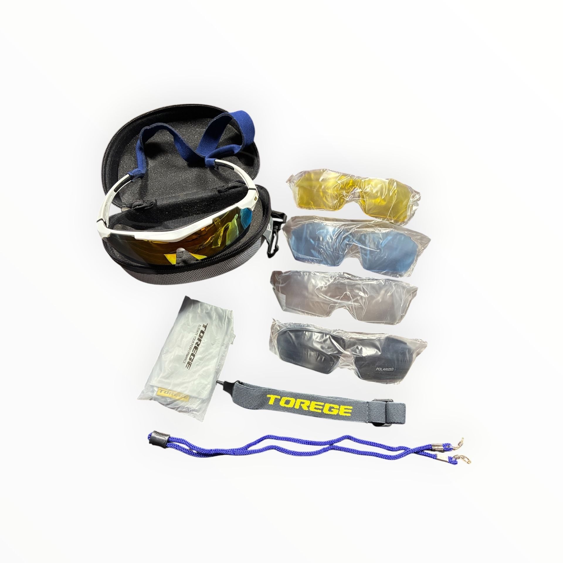 Torege Polarized Sports Sunglasses Interchangeable Lenses Kit White Case 2