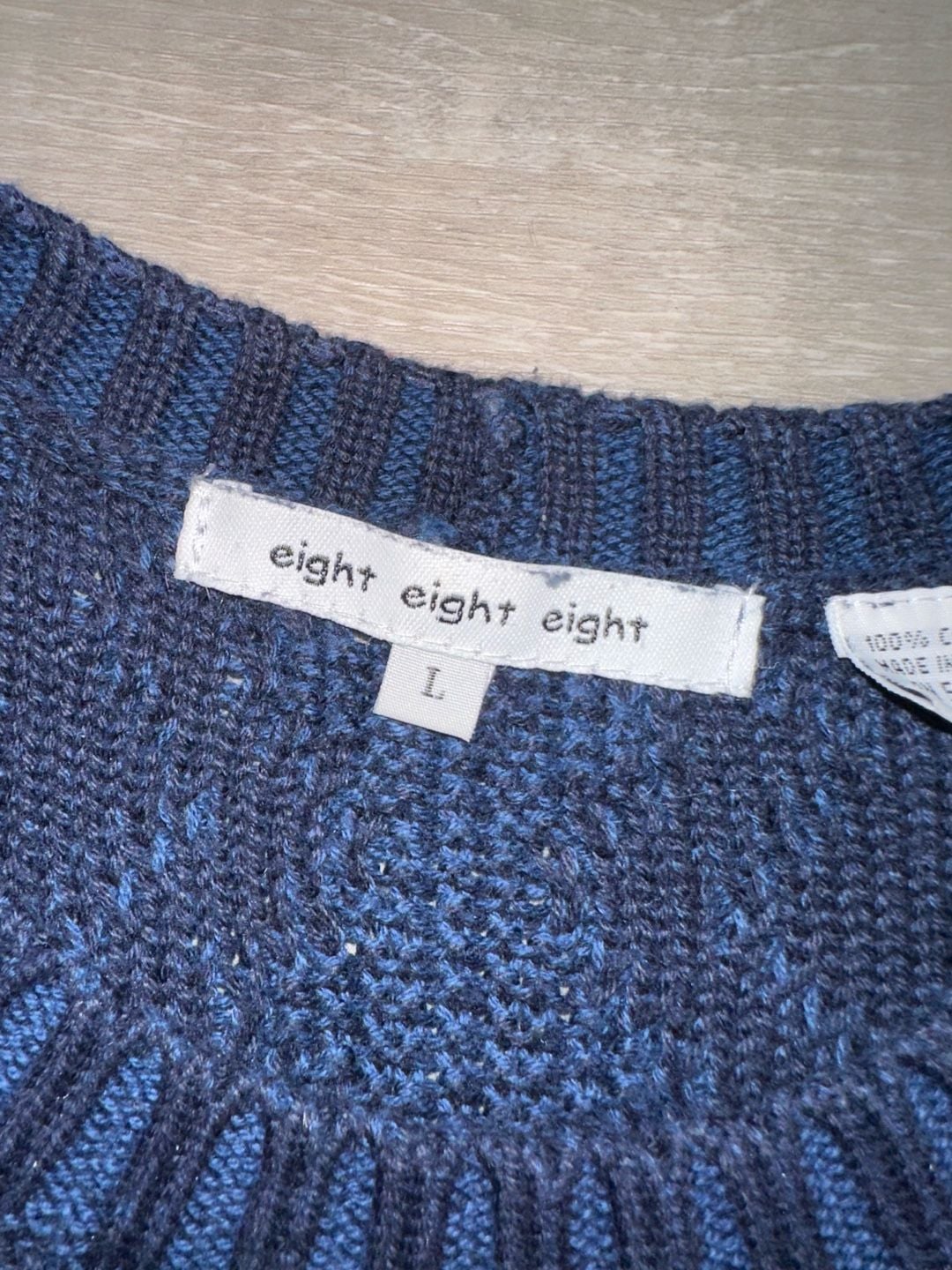Eight Eight Eight Cable Knit Sweater Size L Blue Cotton 5