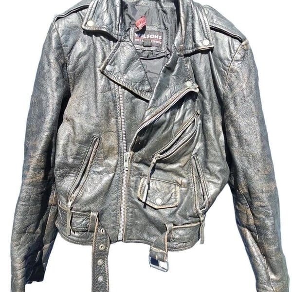 Wilsons Leather Motorcycle Jacket Black Distressed Thinsulate Biker