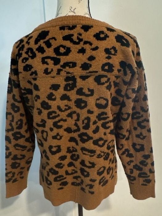 Knox Rose Leopard Print V-Neck Sweater Size S Brown Knit Pullover 3