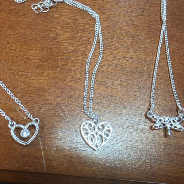 Fashion Jewelry Silver Tone Heart Pendant Necklace Set