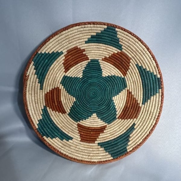 Green Star Wall Basket, African Wall Basket Decor, Handmade Wall Art, Boho Woven Wall Art, Natural Home Decor, Valentines Day Gift for Her -