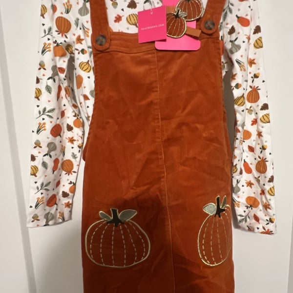 Isaac Mizrahi Corduroy Overall Dress Set Size 5T Pumpkin Fall Outfit New