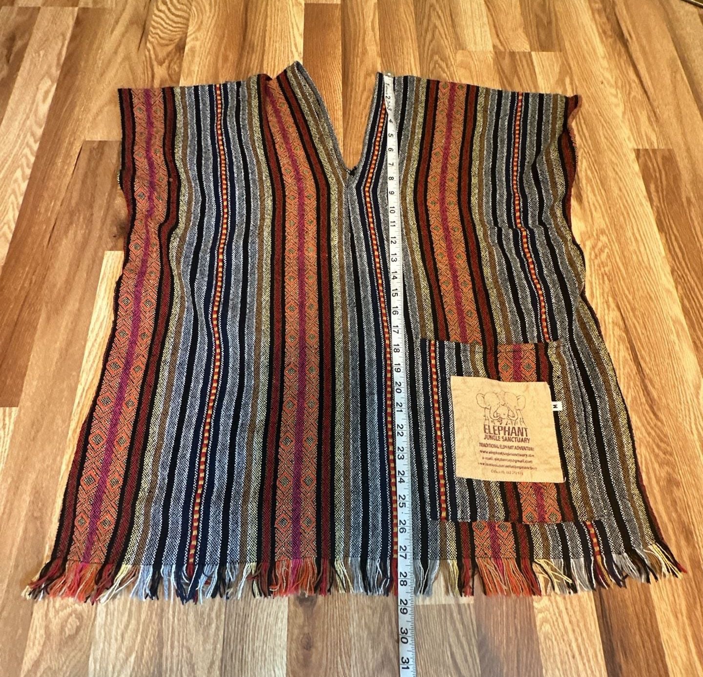 Elephant Jungle Sanctuary Baja Poncho Size M Striped Boho V-Neck 8