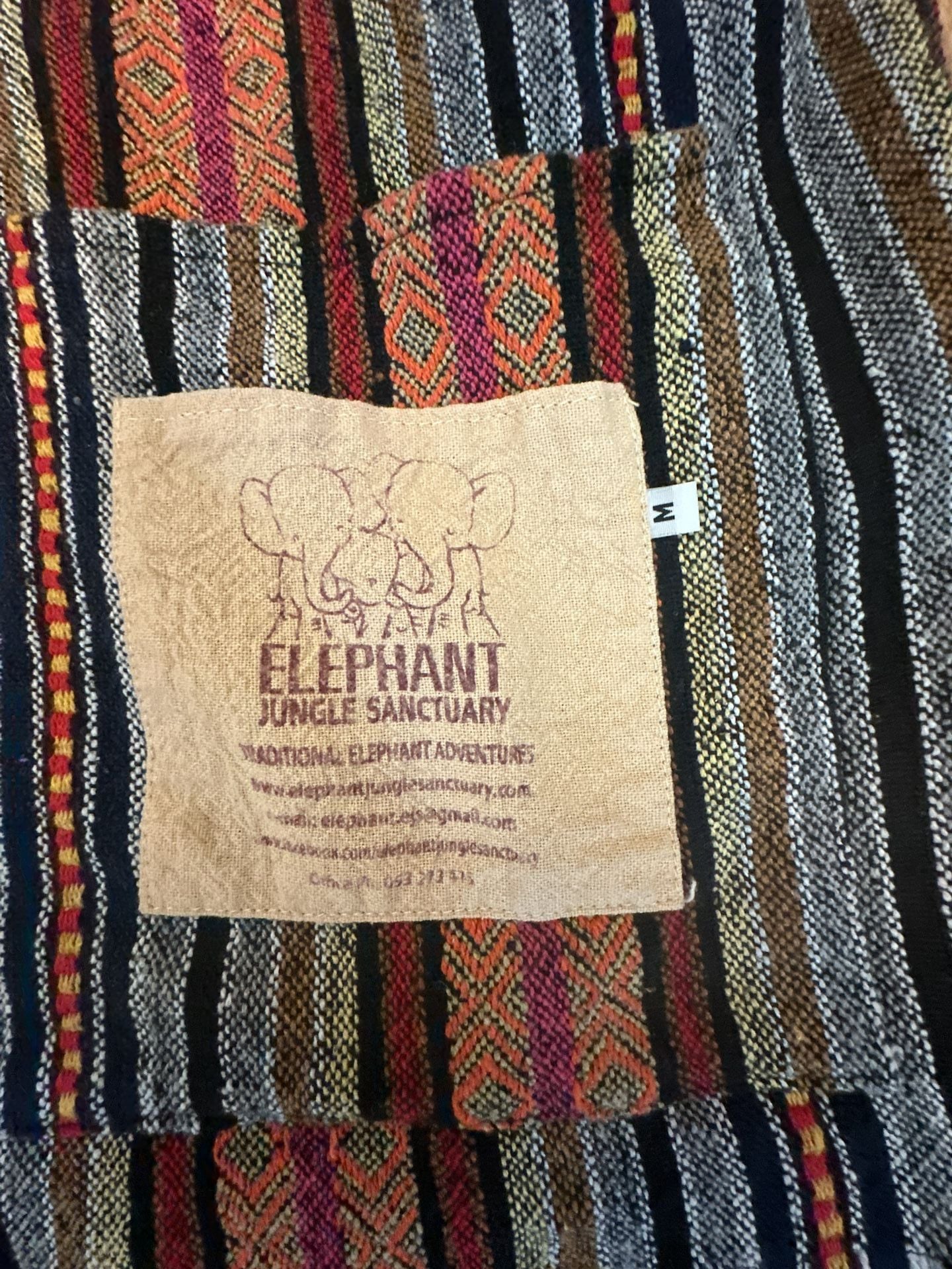 Elephant Jungle Sanctuary Baja Poncho Size M Striped Boho V-Neck 9