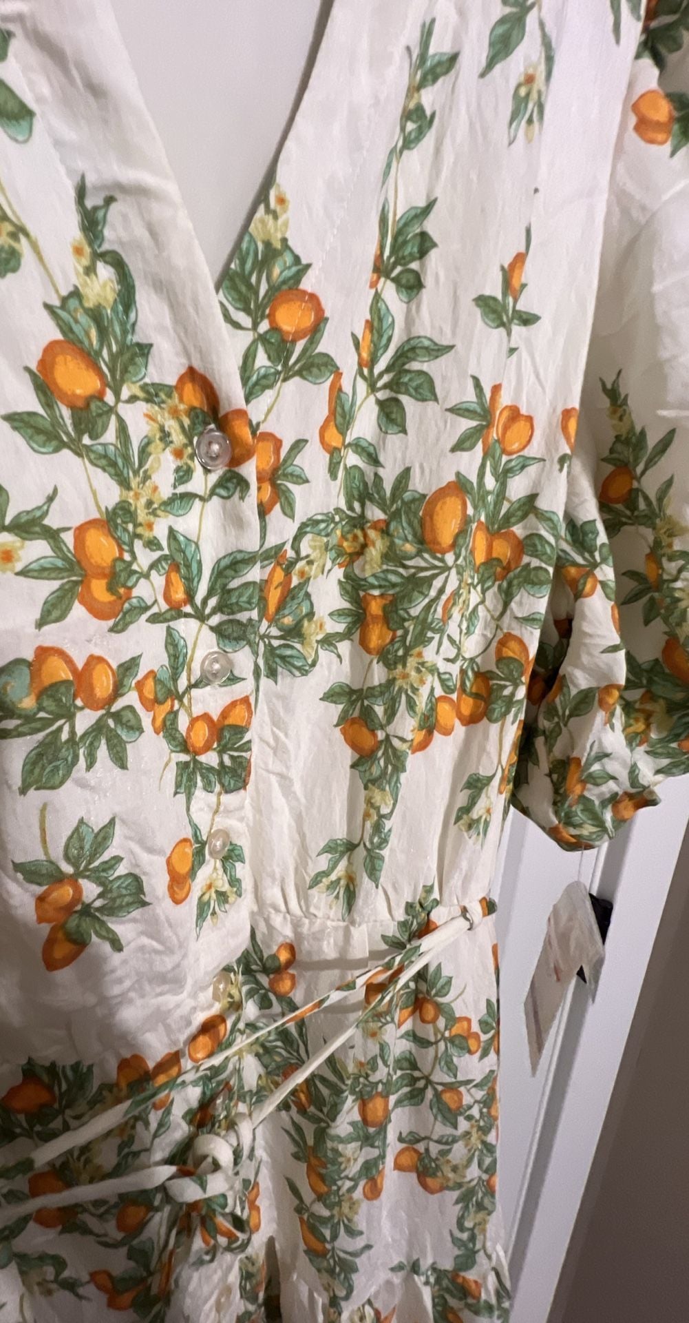 Taylor Maxi Dress Size 22W Ivory Sunset Orange Citrus Print Puff Sleeve 6