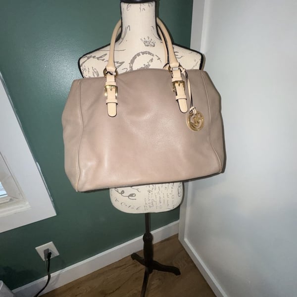Michael Kors Leather Tote Bag Taupe Gold Hardware