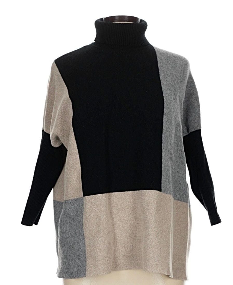 Joseph A. Colorblock Turtleneck Sweater Size L 2