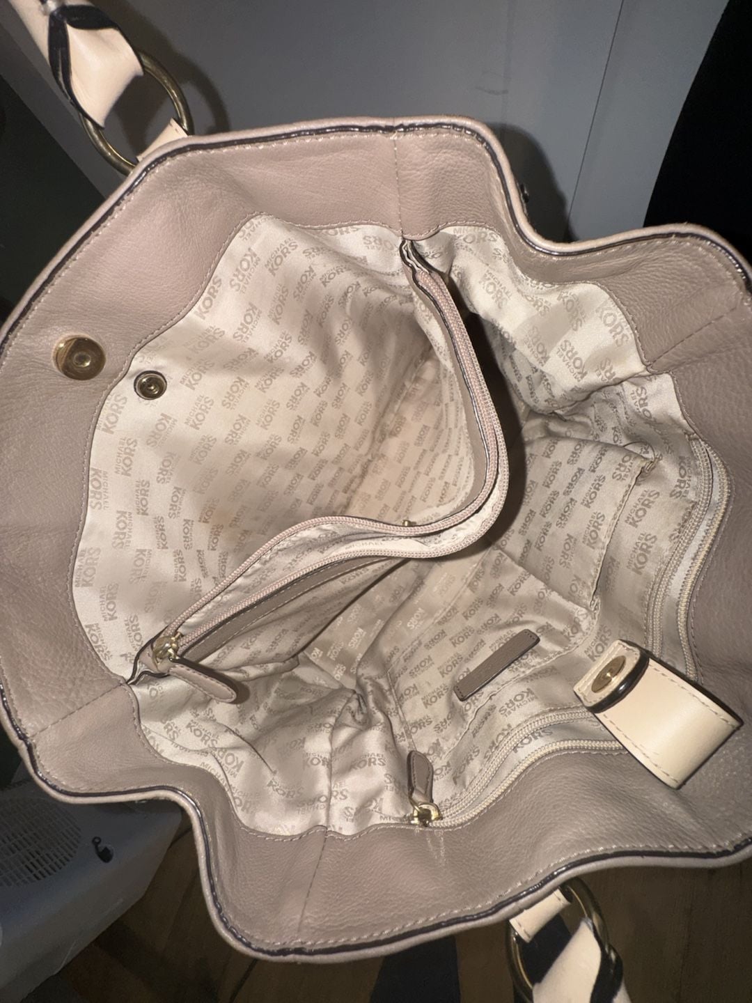 Michael Kors Leather Tote Bag Taupe Gold Hardware 8