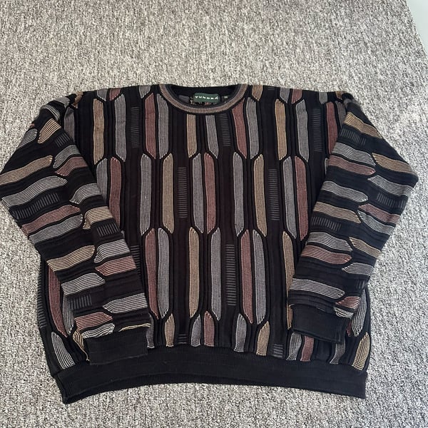 Tundra 3D Textured Knit Sweater Size XXL Vintage Coogi Style EUC