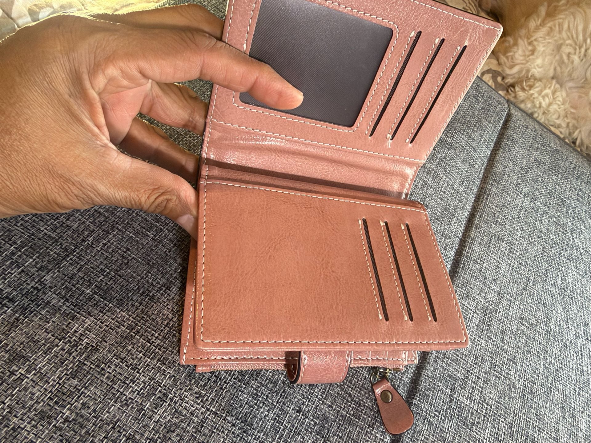 Pink Leather Bifold Sunflower Clasp Wallet 4