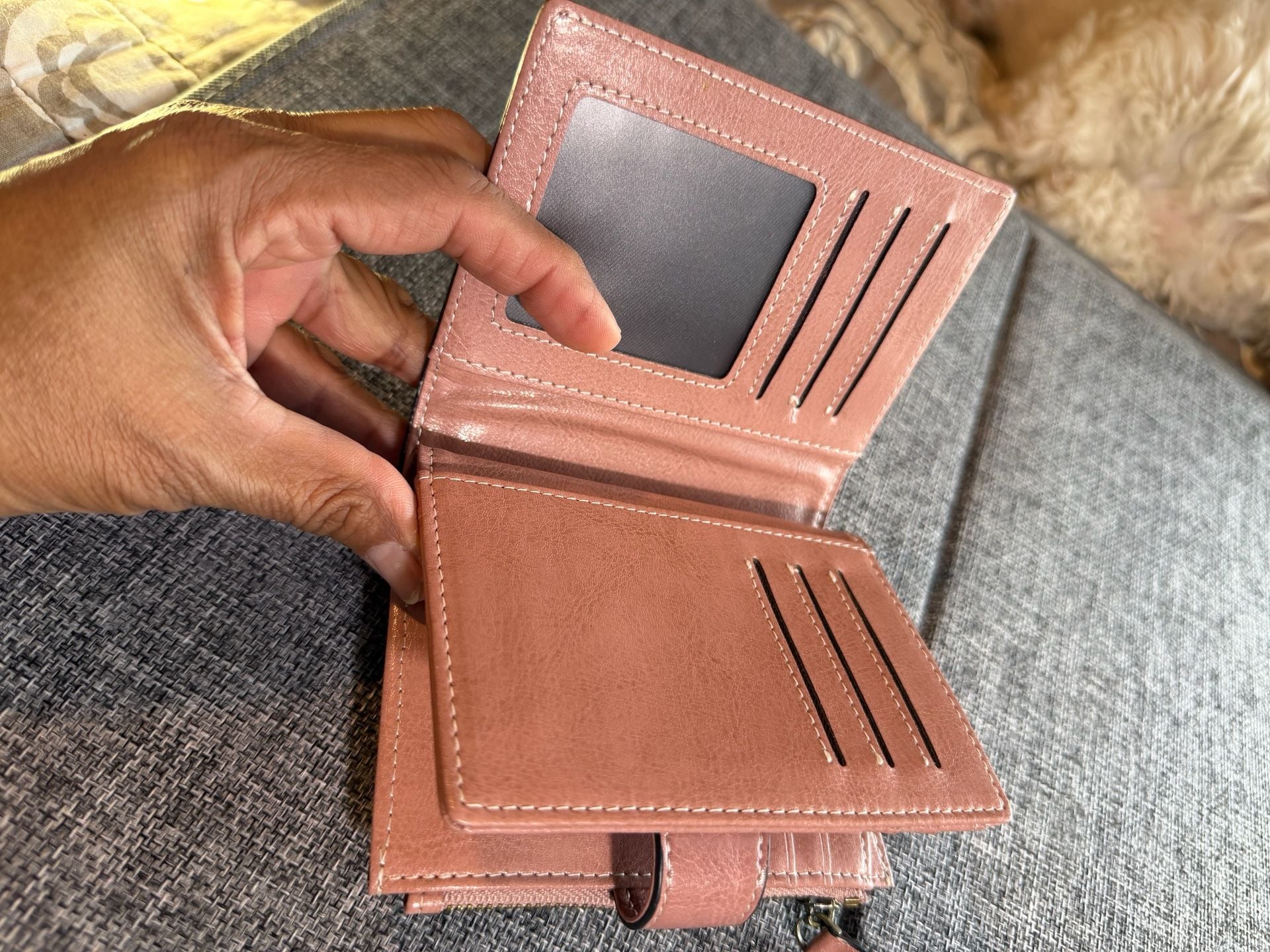 Pink Leather Bifold Sunflower Clasp Wallet 5