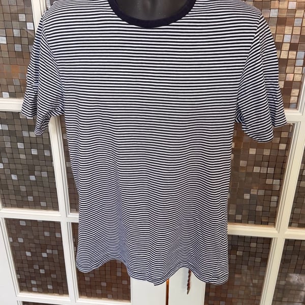 Zara Essentials Striped T-Shirt Size L Black White Relaxed Fit