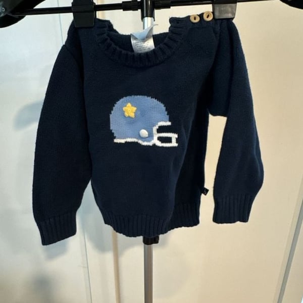 Beba Bean Sweater Size 2 Navy Blue Football Helmet Intarsia Knit