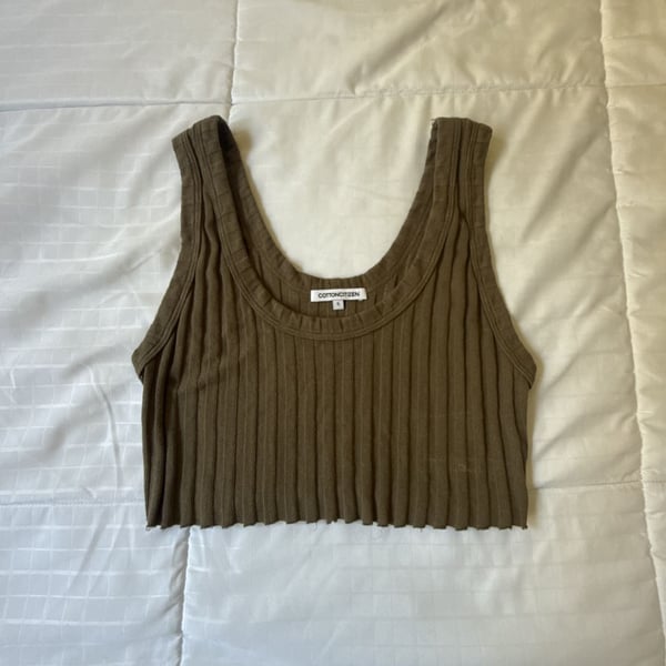 COTTON CITIZEN Ribbed Tank Top Size S Brown Cropped Scoop Neck