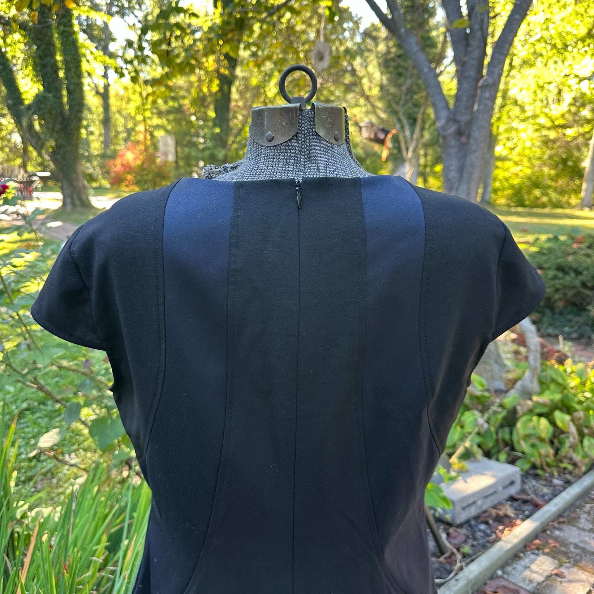 Loft Midi Dress Black Blue Cap Sleeve Pocket Sheath Size L 5